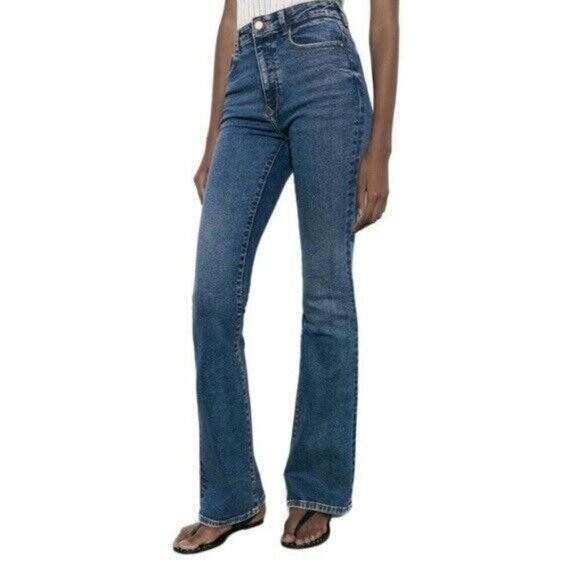 ZARA Wide Leg Boot Cut Flare High Rise Jeans Size 6 NEW - Picture 1 of 9